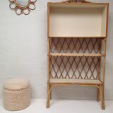 Bookcase shelf in bamboo and vintage rattan
