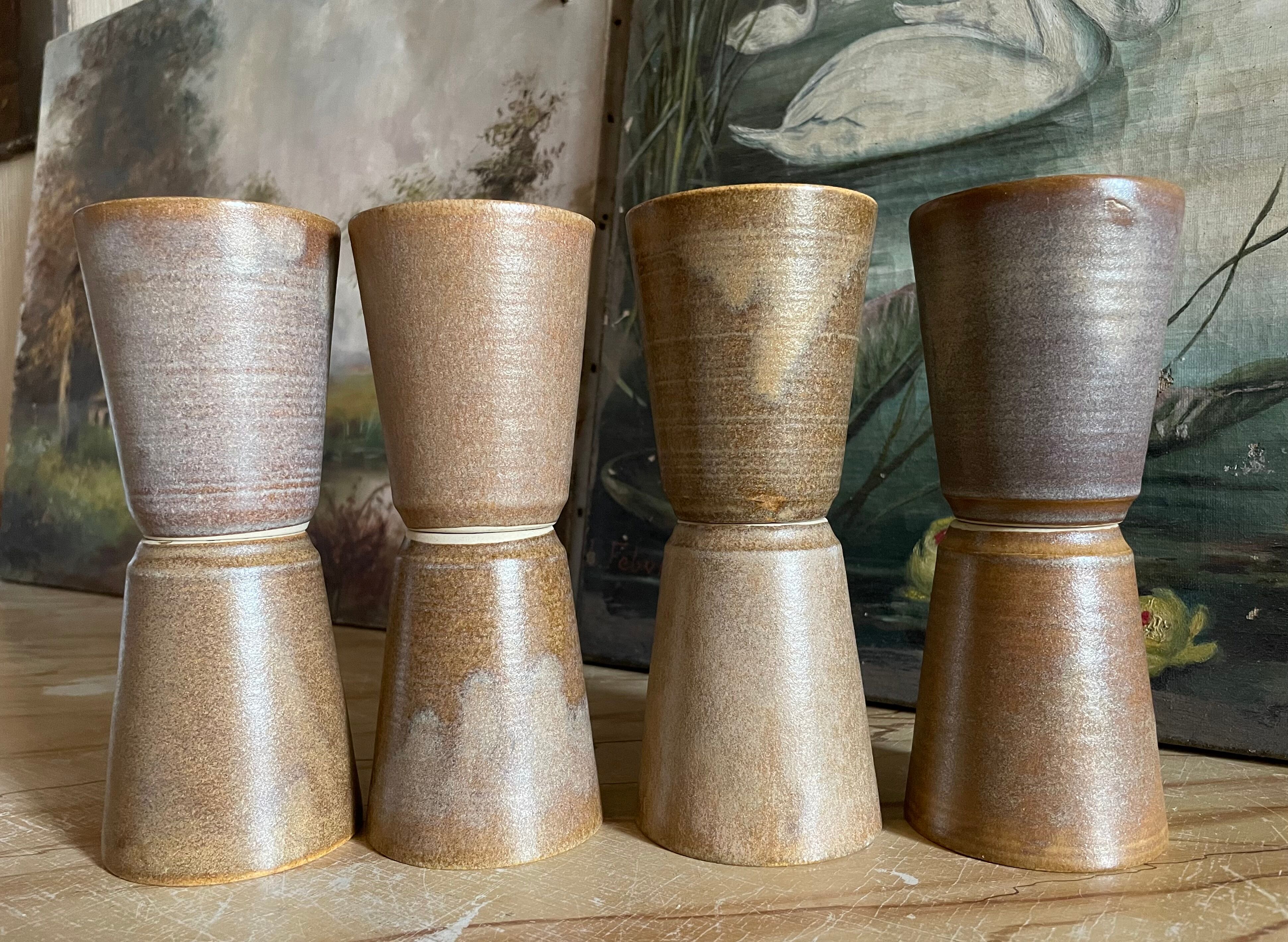 8 vintage stoneware glasses