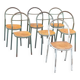 Set of 7 metal chairs by René Herbst with wooden seats.