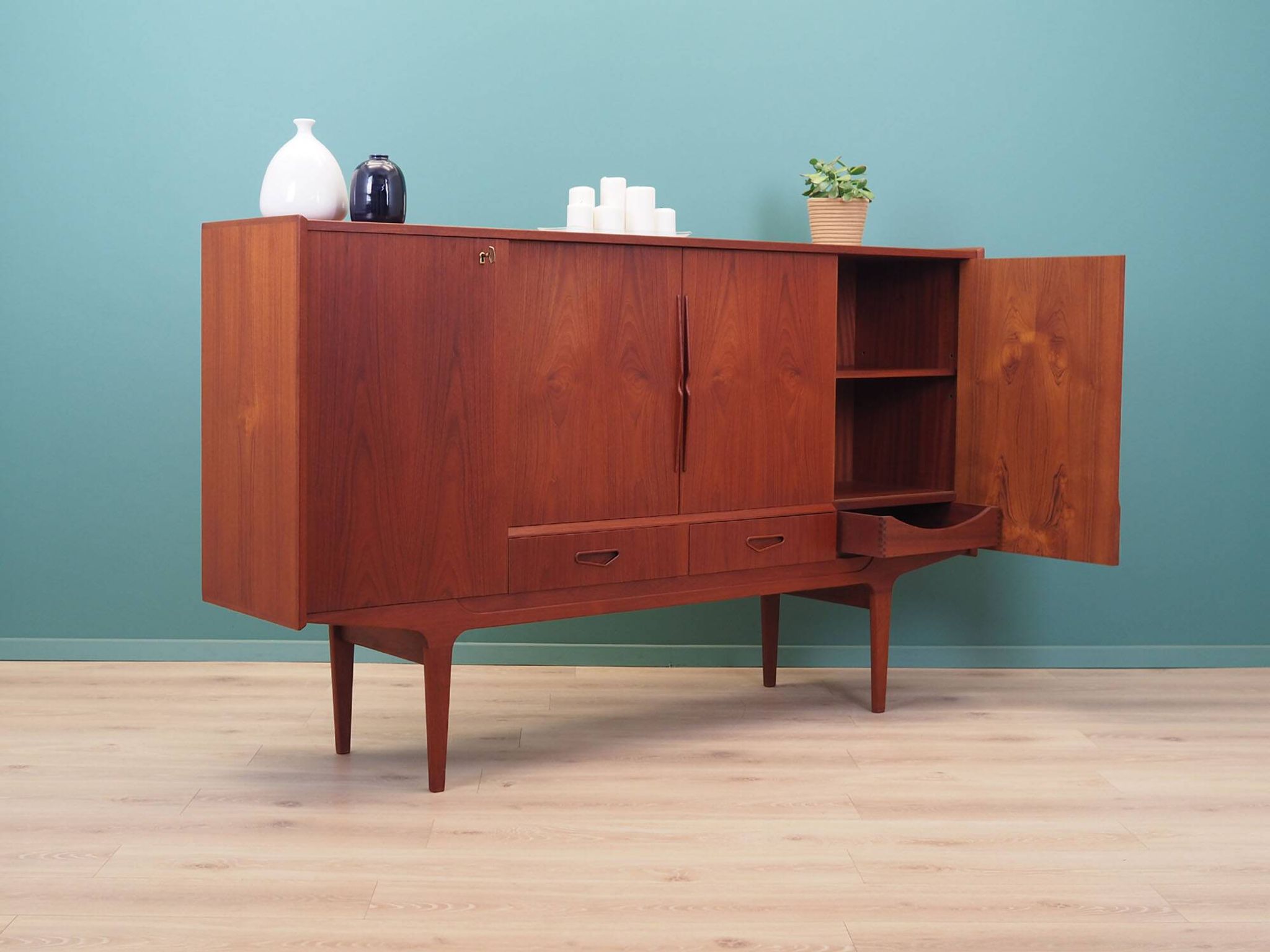 Teak highboard, Danish design, 1960s, production: Denmark