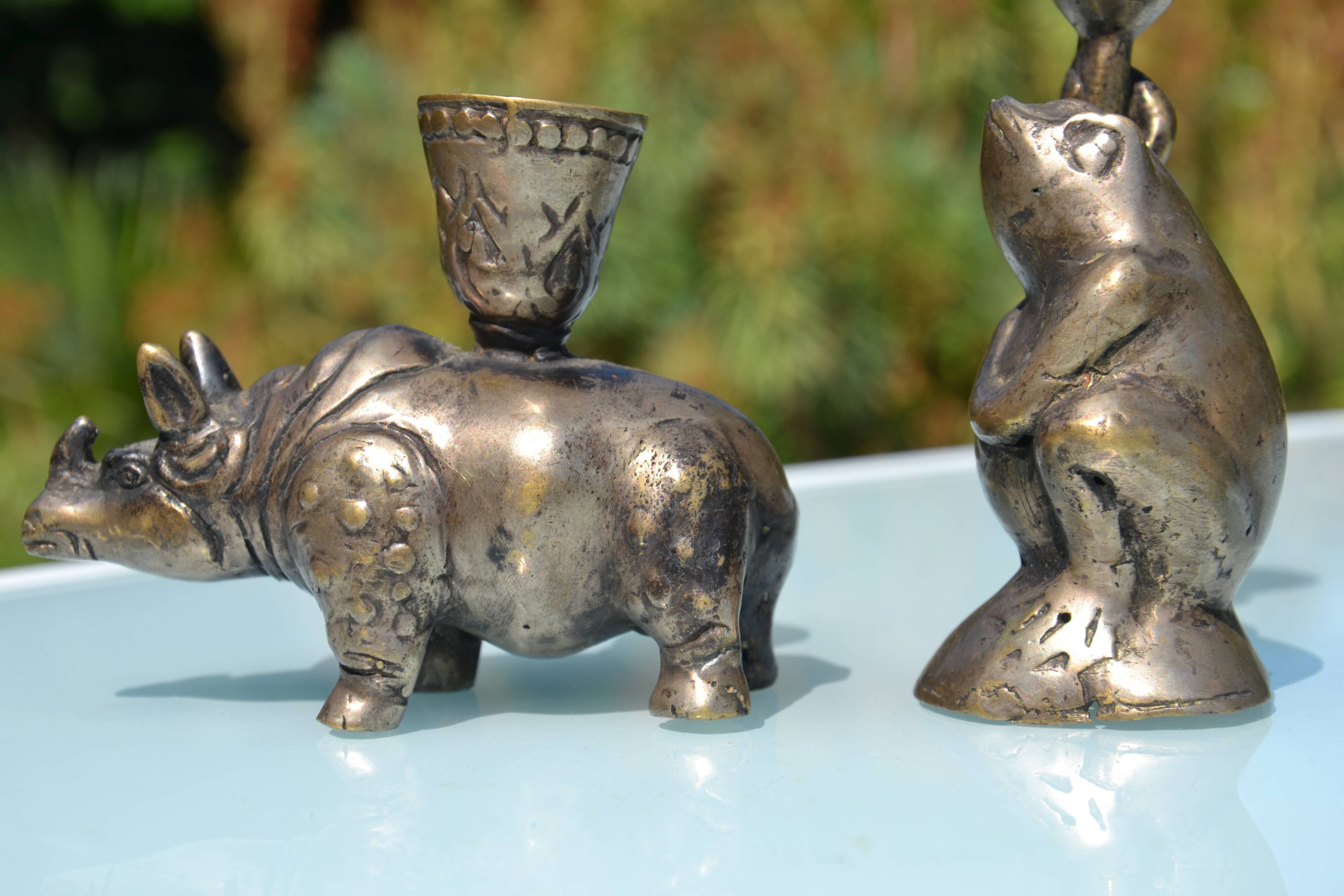 3 animal-shaped bronze candlesticks