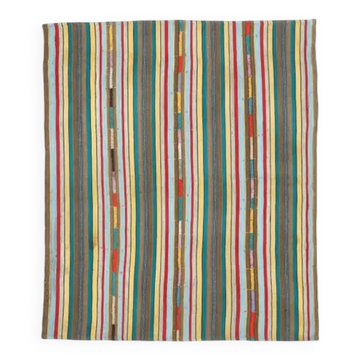 Tapis kilim vintage turc Oushak fait à la main en laine et coton vert 160x190
