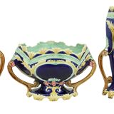Art Nouveau Barbotine Majolica Vases Jardinière Set of 3
