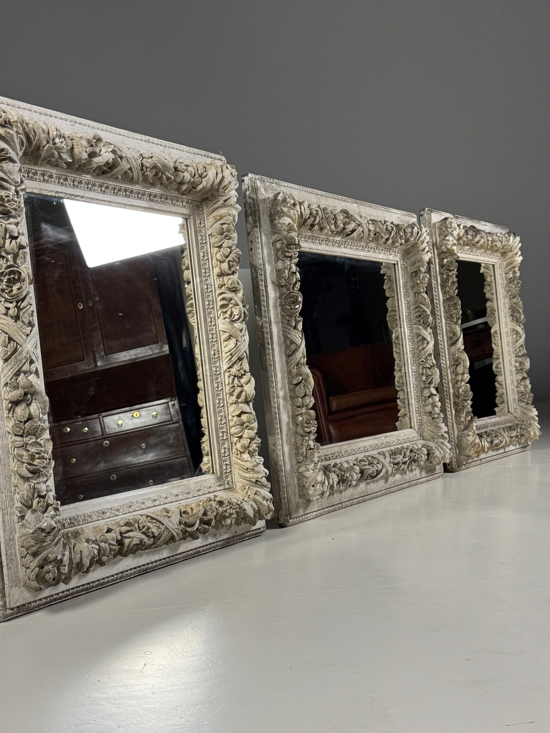 Set of three French mirrors white