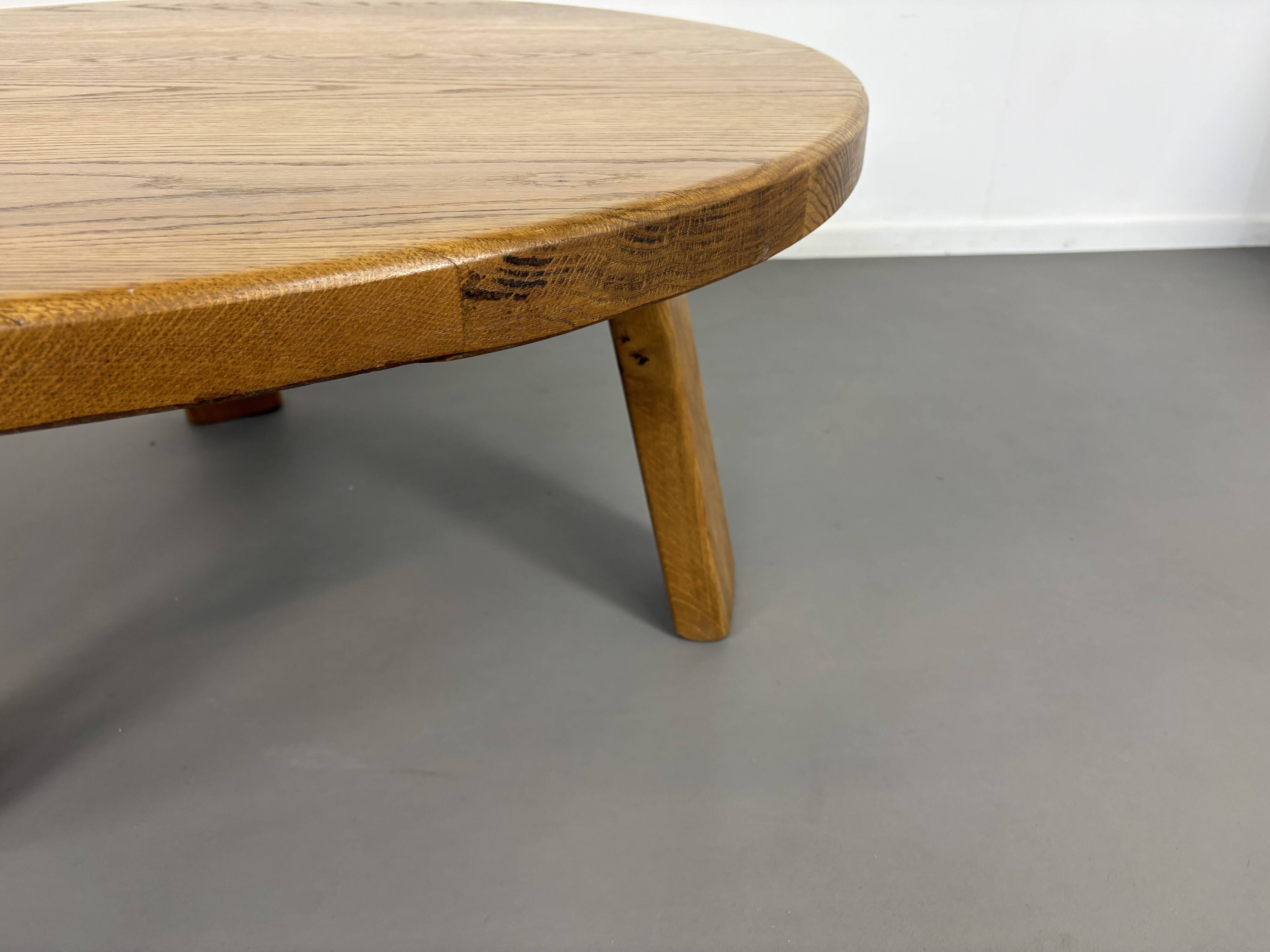 Round Oak Brutalist Round Coffee Table