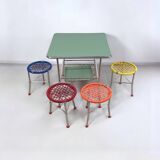 60s Kids Table with 4 Colourful Folding Chairs – Vintage Children Furniture Set