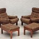 1970s, Swedish design, armchair with footstool, furniture leather.