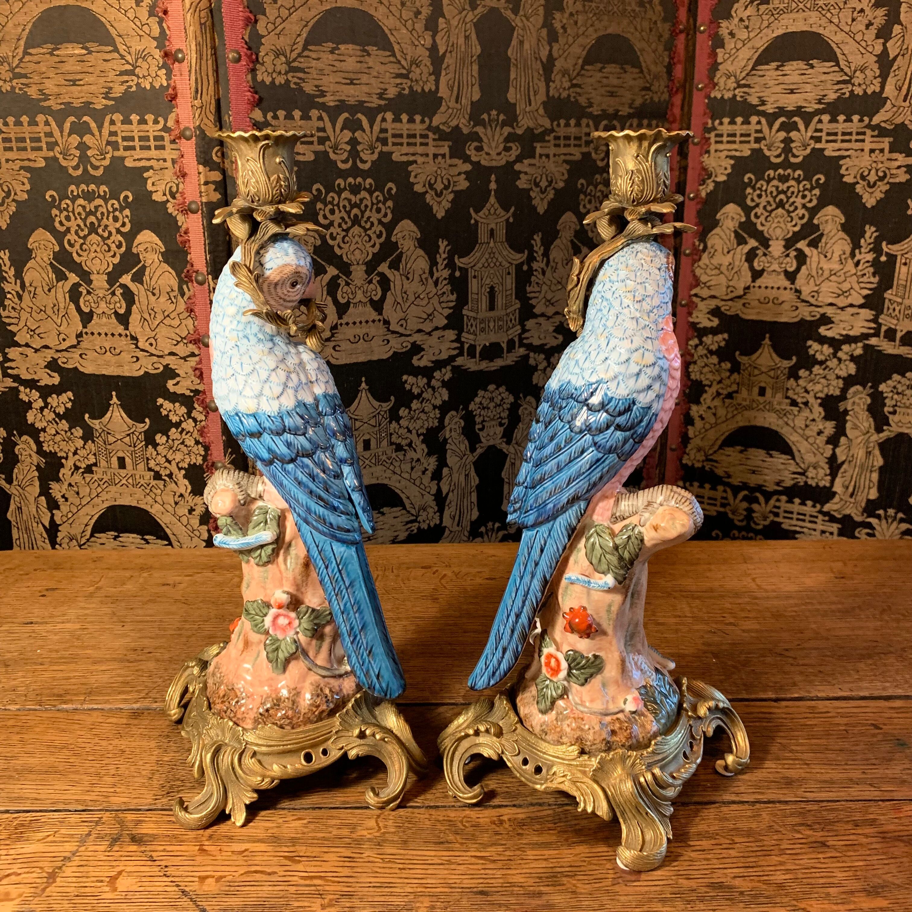 Pair of candle holders "Parrots"