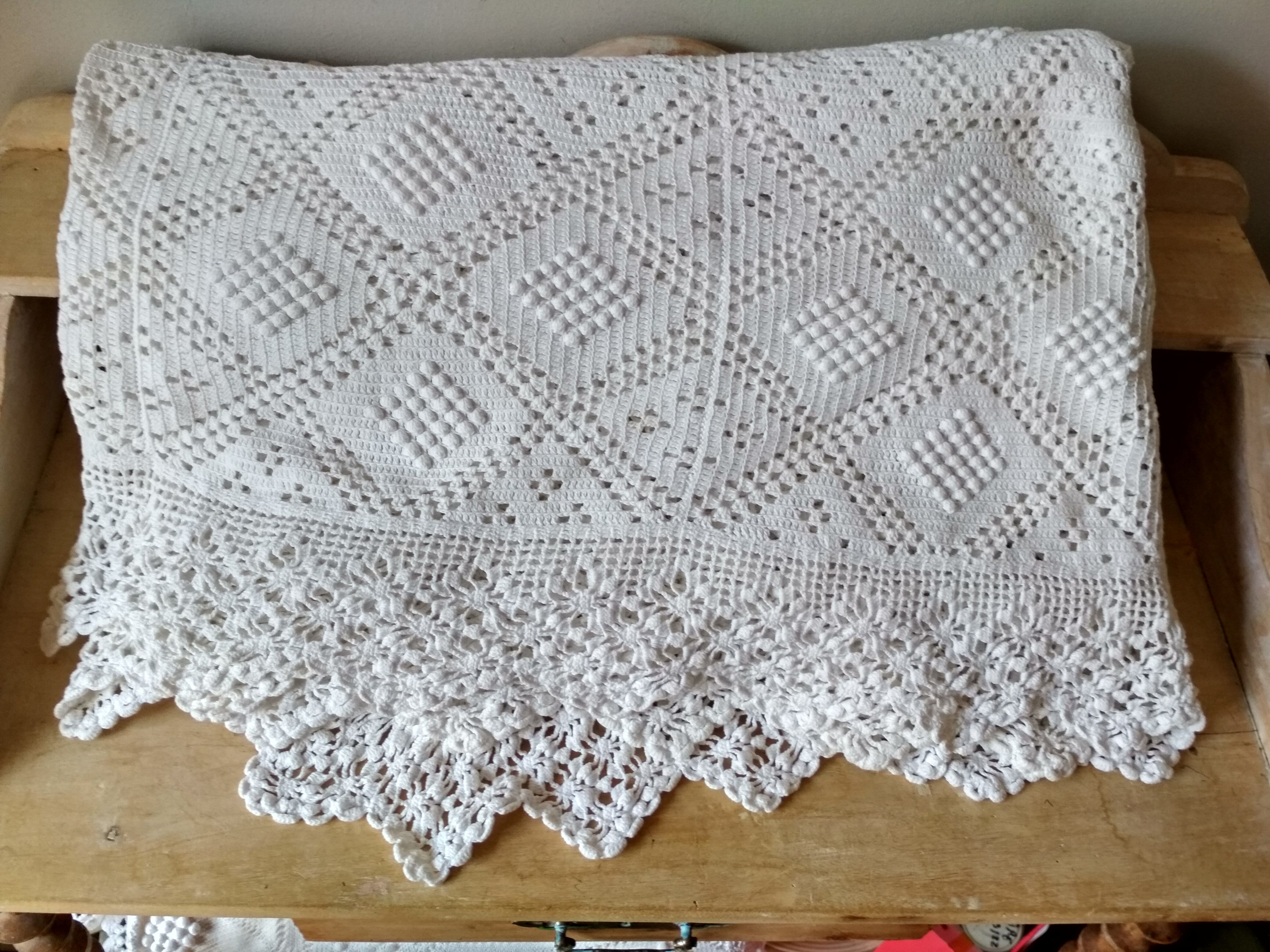 Dessus de lit en coton blanc écru jeté de lit en crochet