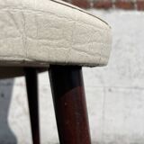 Set of 4 vintage Baumann chairs, in wood and white faux leather, model ESSOR.