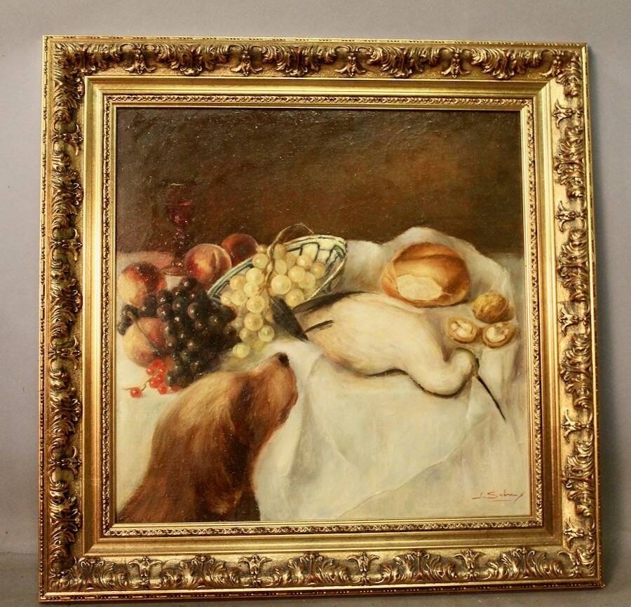 Oil on canvas "Still life dog and wader"