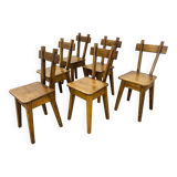 6 brutalist solid wood chairs