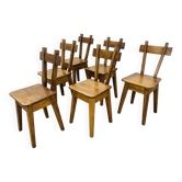 6 brutalist solid wood chairs