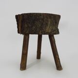 Tripod oak milking stool, Ariège peasant art, France (19th century)