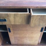 Vintage storage cabinet sideboard two sliding doors two drawers