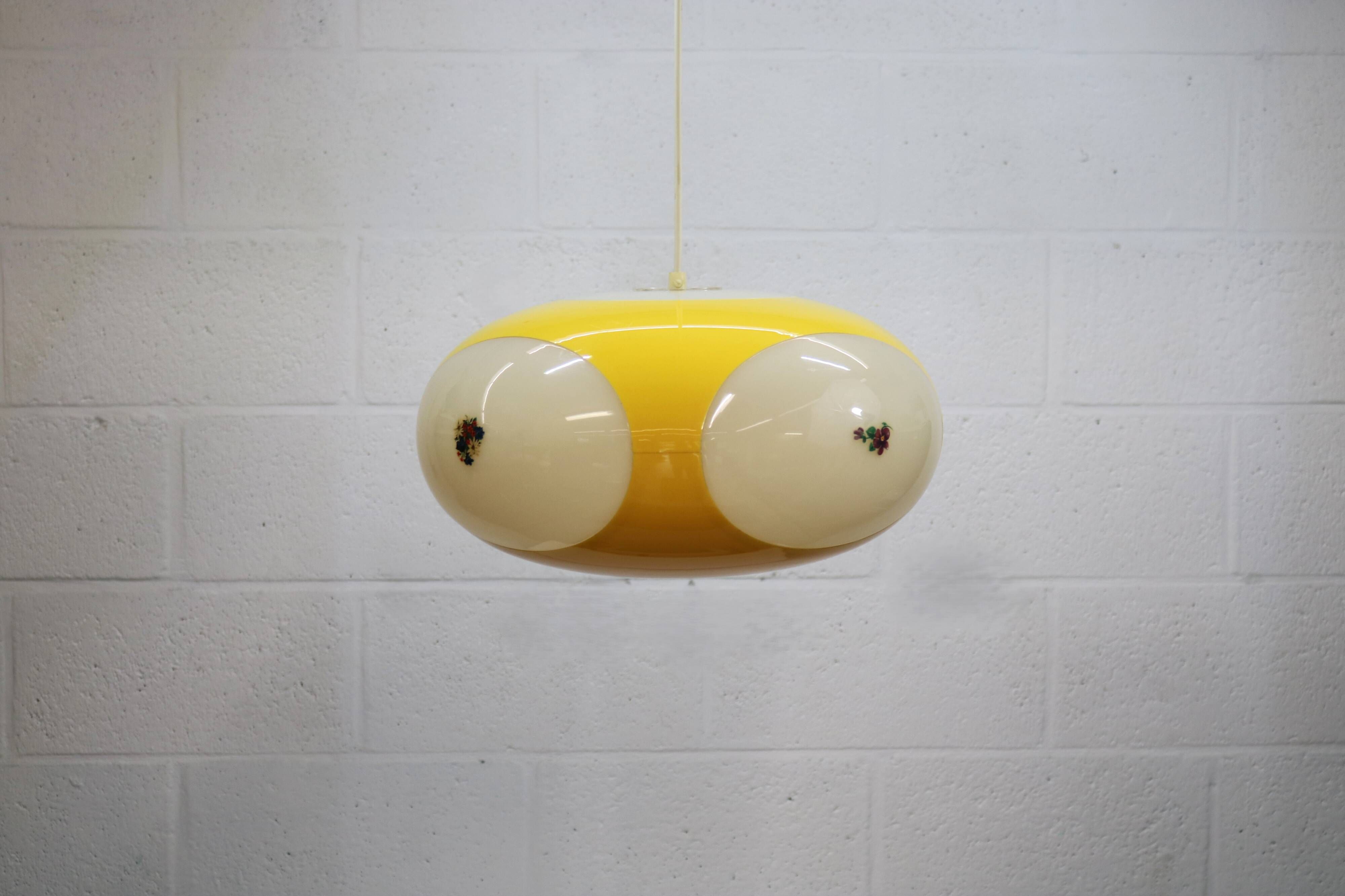Massive Belgium Bug Eye Space Age UFO Lamp, Yellow Mid-Century Modern Light