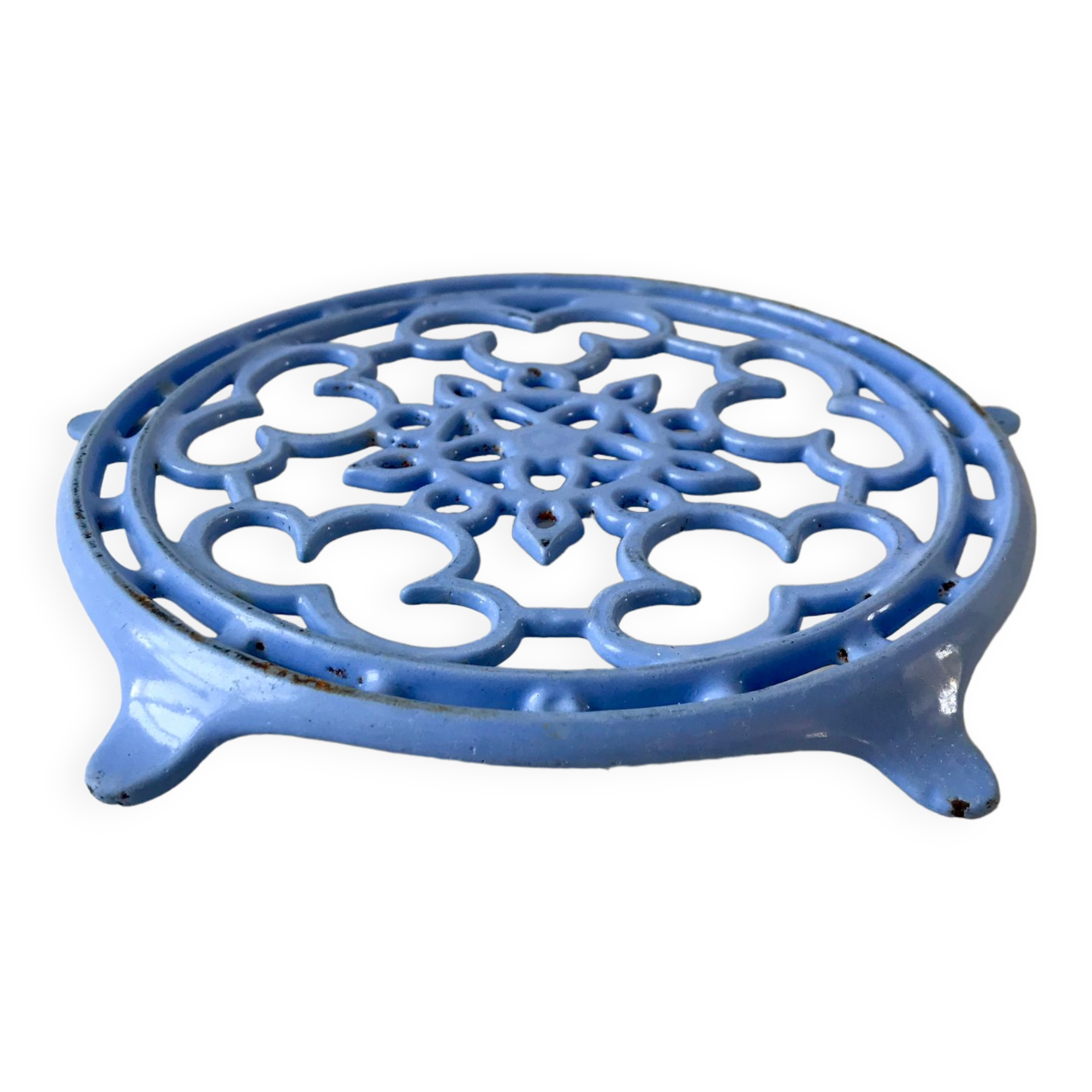 Cast iron coaster painted sky blue early twentieth century