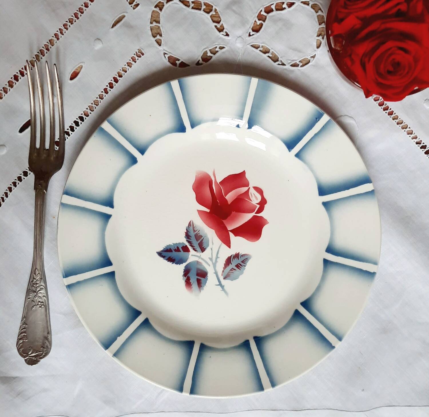 Old mismatched earthenware dinner plates