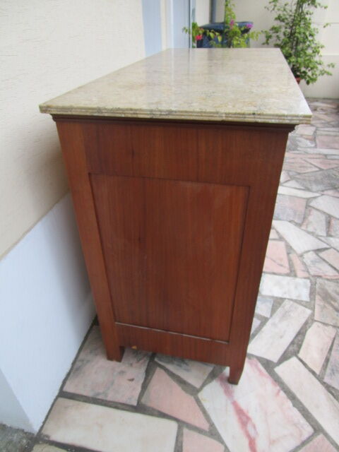 Low art-deco wood and marble chest of drawers