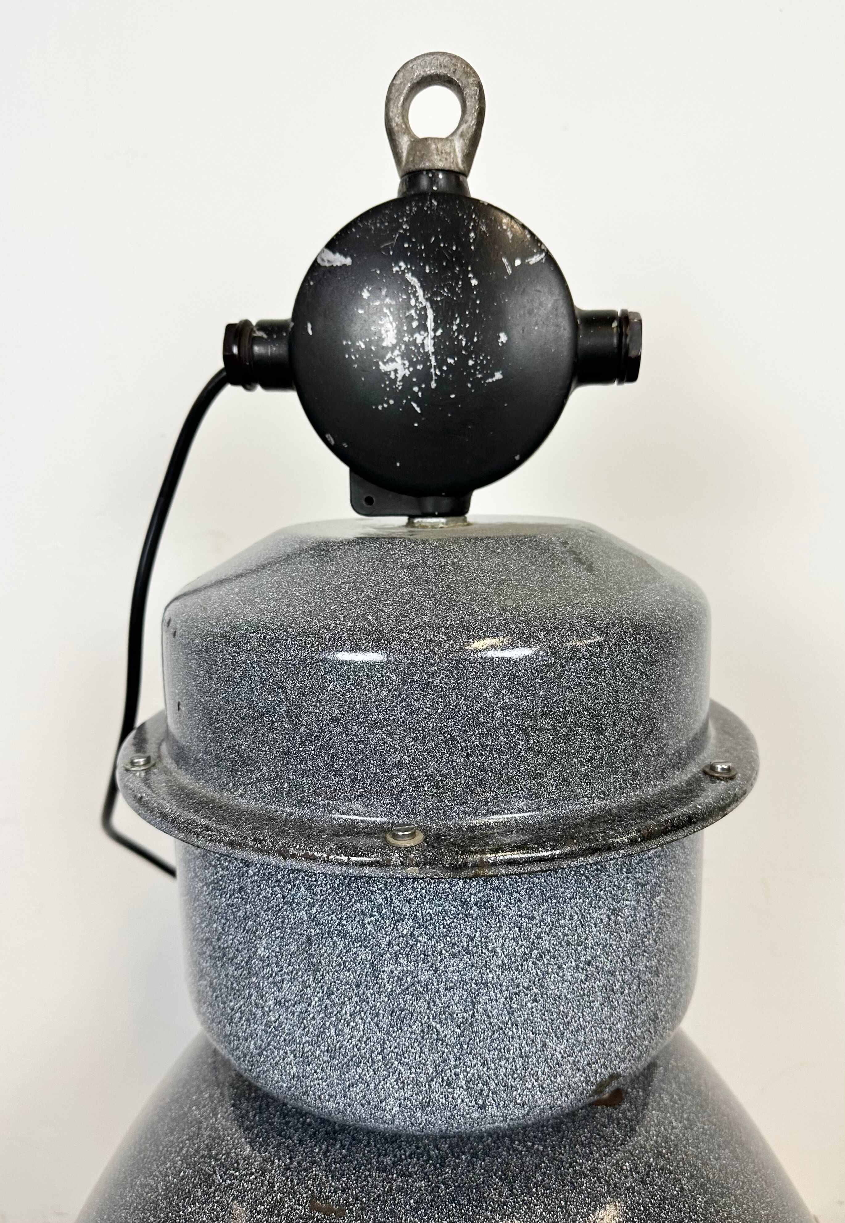 Large Grey Enamel Industrial Factory Lamp from Elektrosvit, 1960s