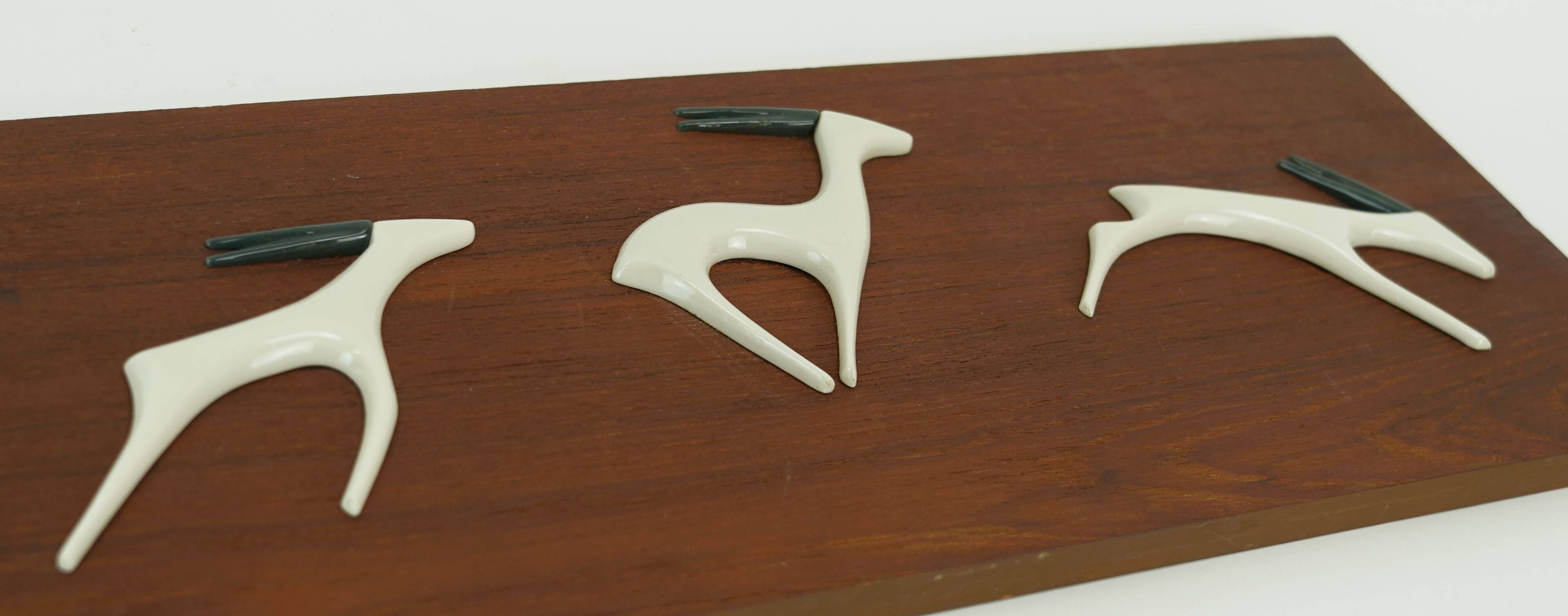 teak WALL PANEL porcelain antelopes sgrafo modern 60s design peter mueller