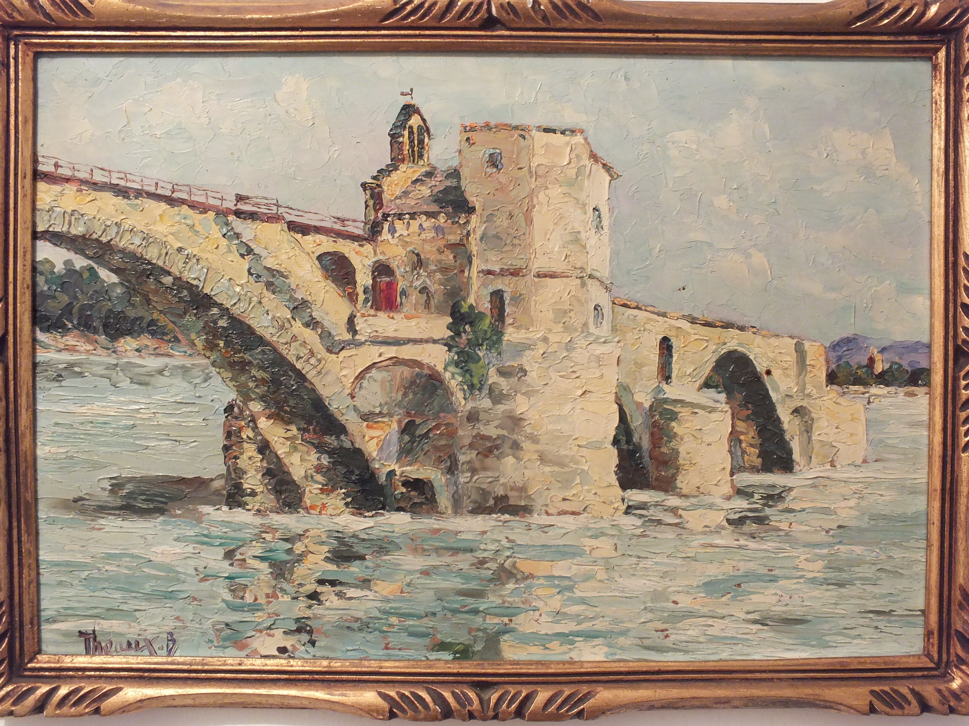 Avignon, the Saint Bénezet bridge, oil painting on panel signed B. Theaux