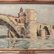 Avignon, the Saint Bénezet bridge, oil painting on panel signed B. Theaux