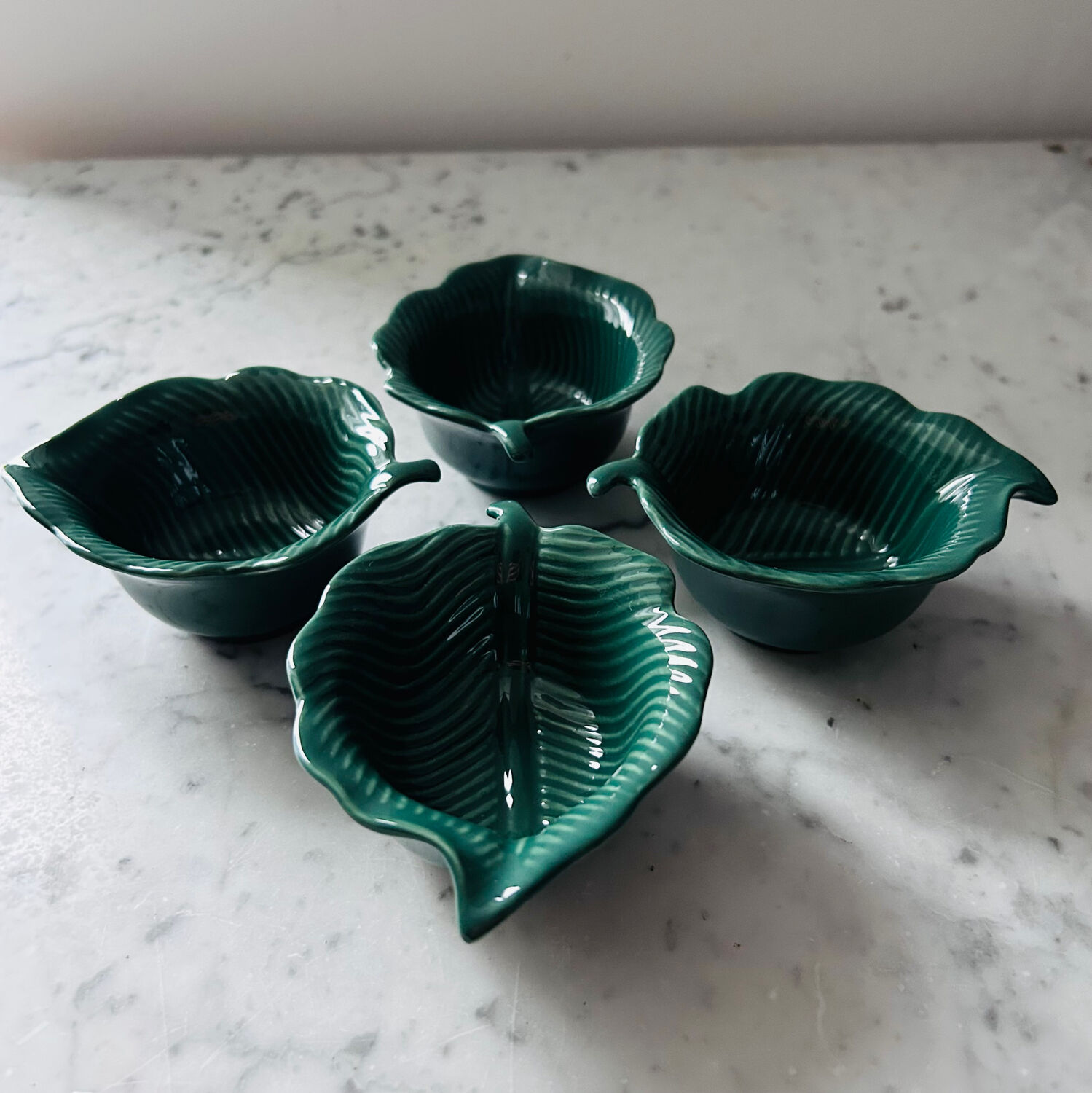 Service of 5 green leaf verrines