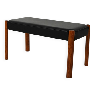 Scandinavian Teak Stool with Leather