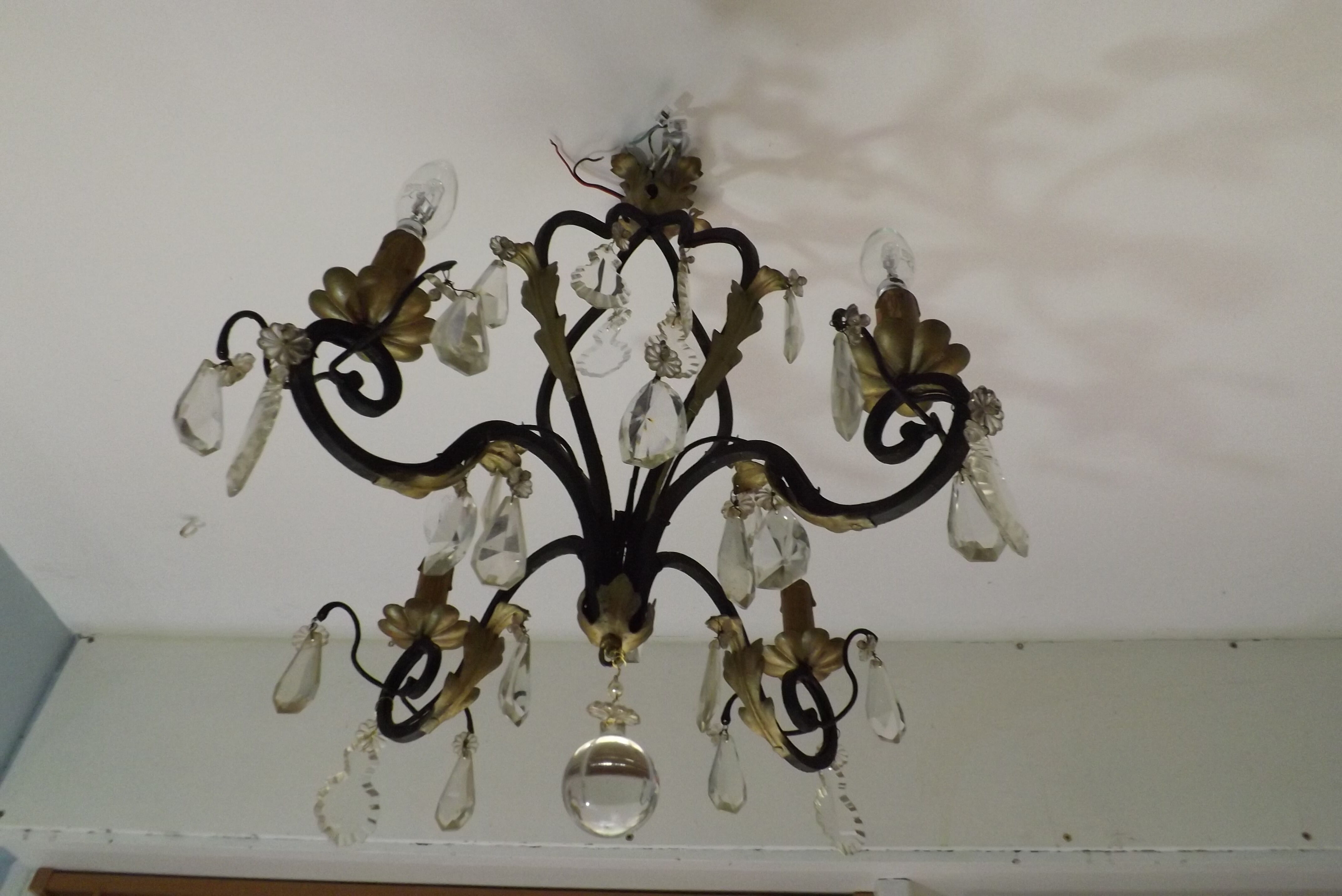 Chandelier iron hammered 4 lights hanging crystal pendants