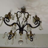 Chandelier iron hammered 4 lights hanging crystal pendants