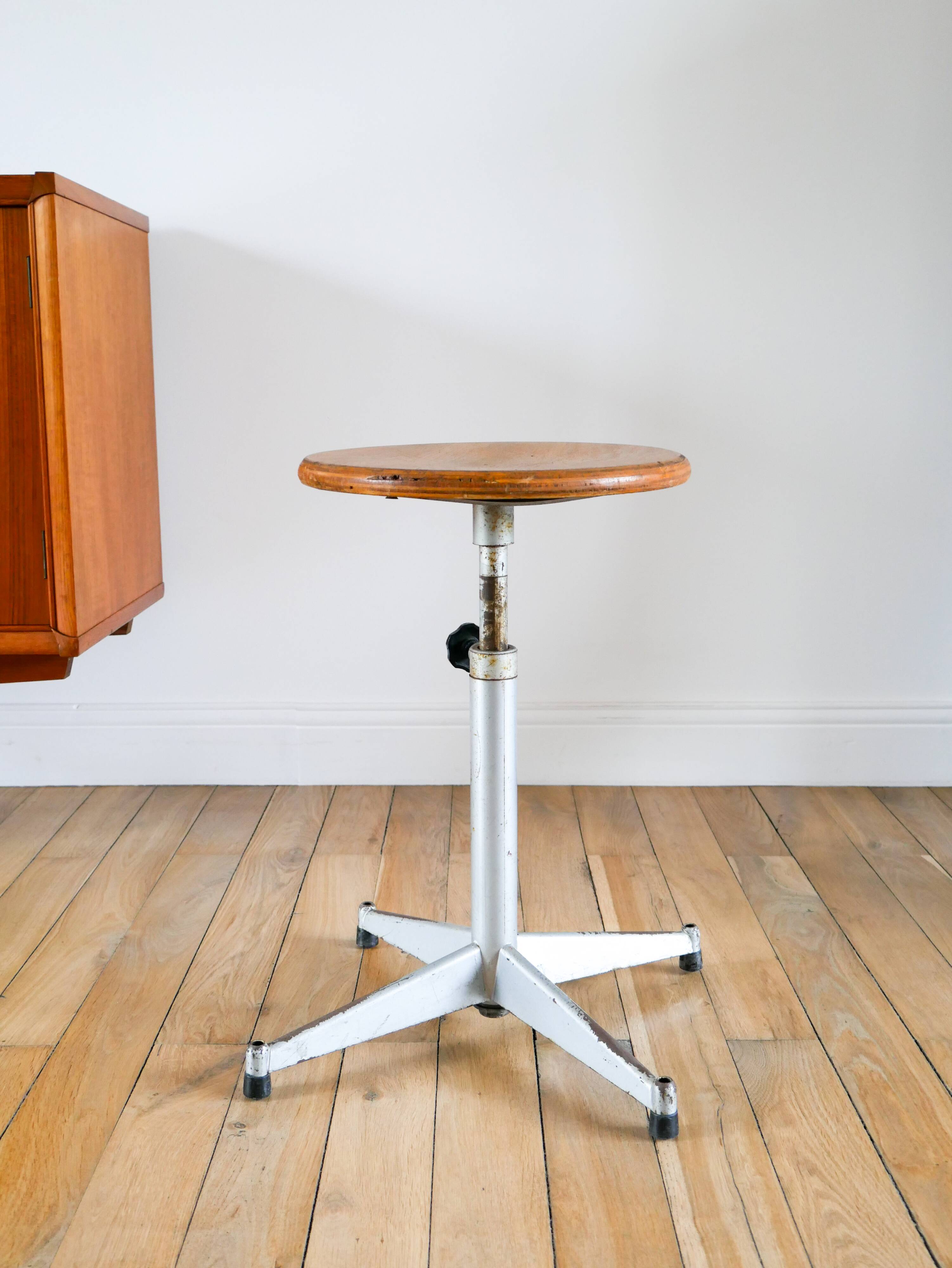 Industrial workshop stool, Made in France, adjustable height, 1970