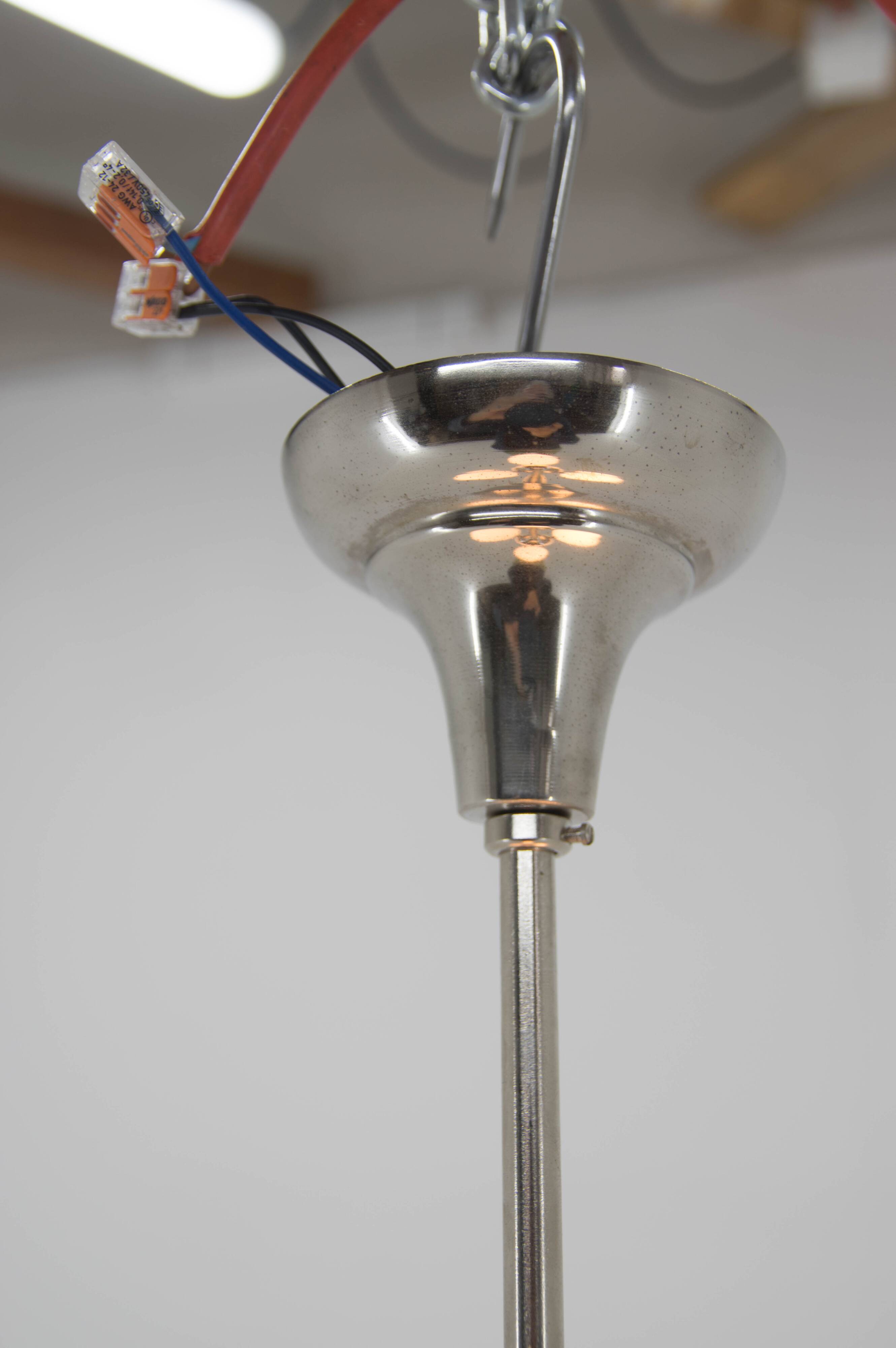 Art deco nickel and glass chandelier, 1930s