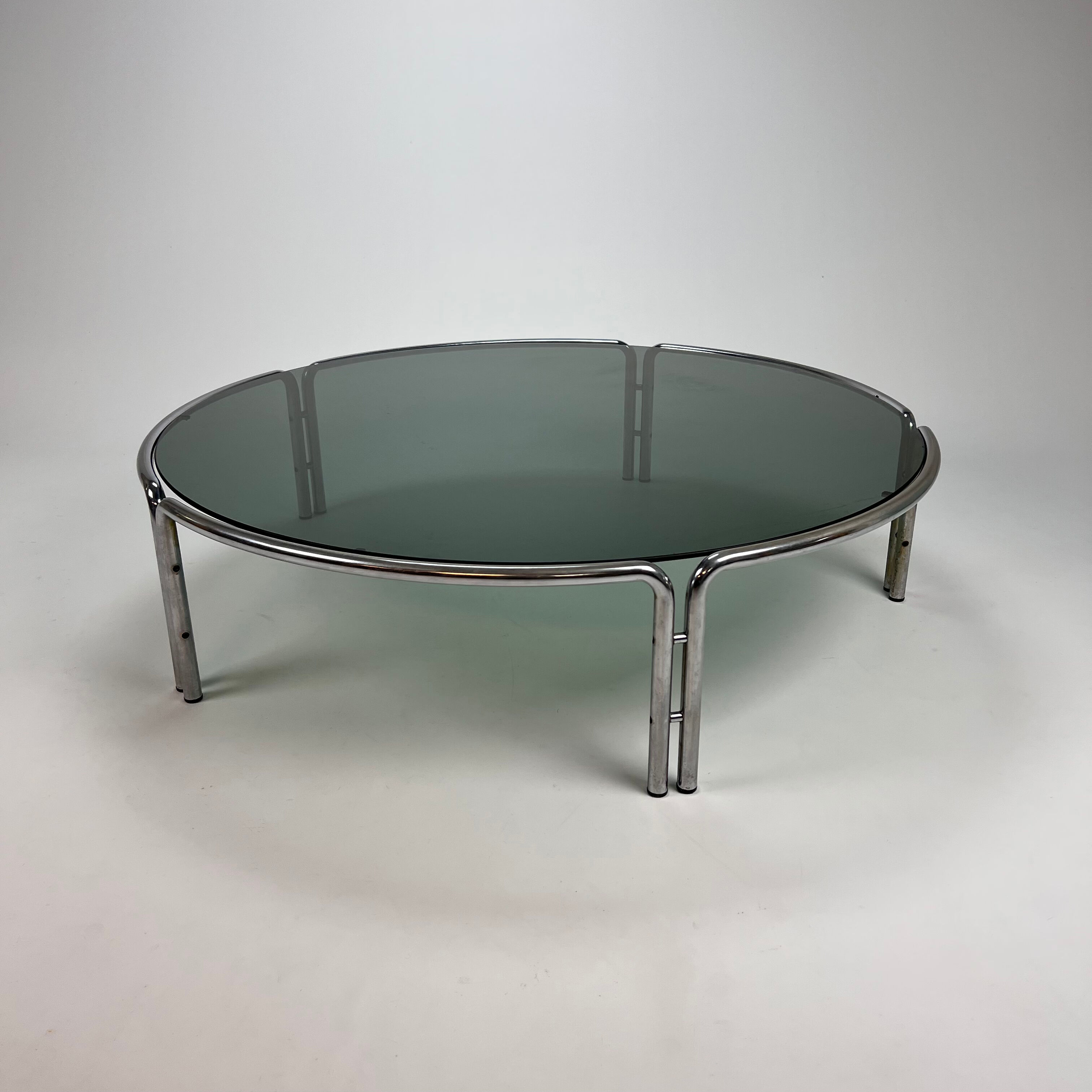 Italian tubular and smoked glass coffee table, 1970s