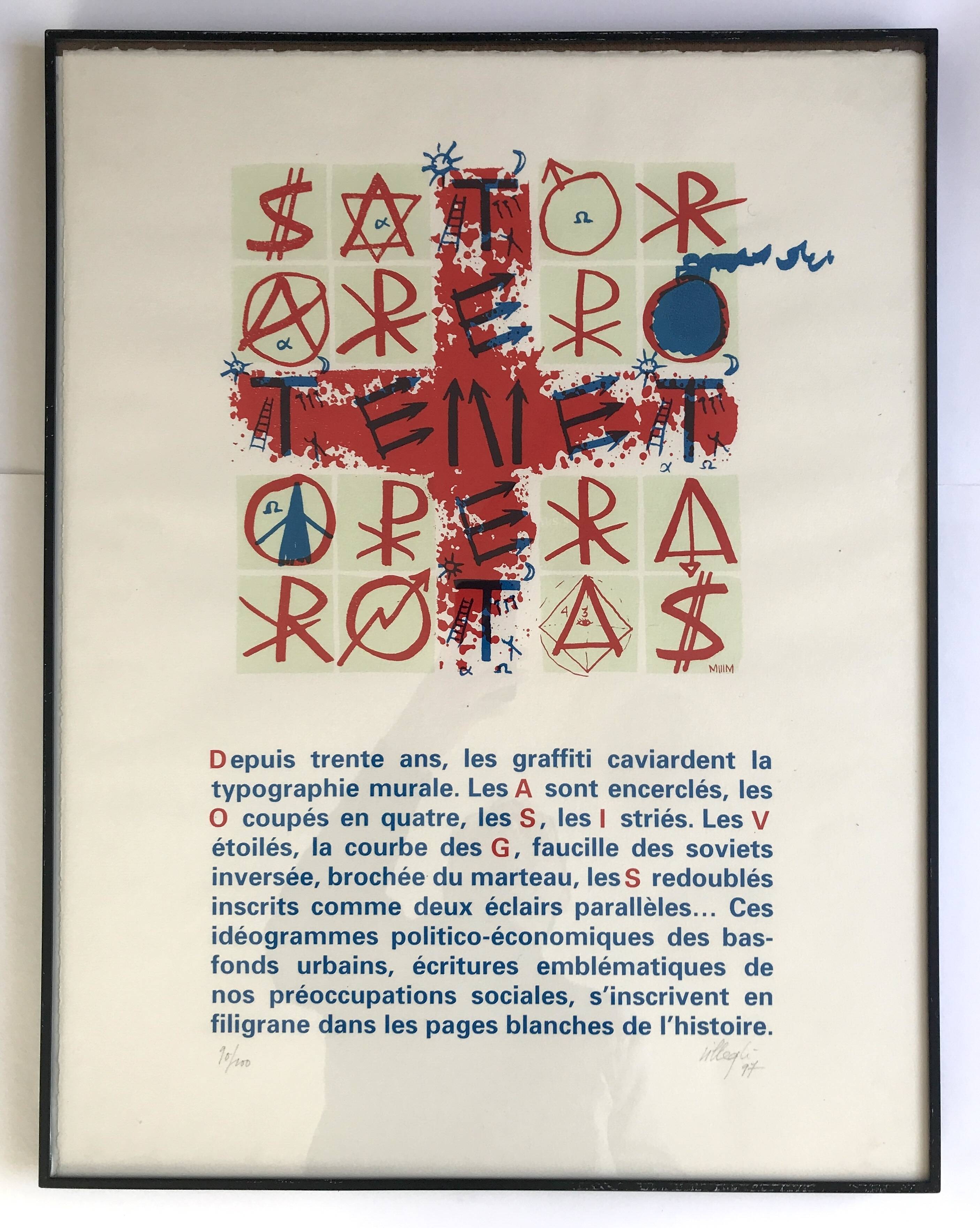 Jacques VILLEGLE, SATOR, 1997. Original screen print signed in pencil.