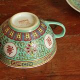 Ancienne tasse chinoise et sous tasse mun shou