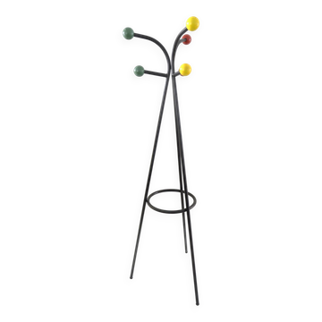 Grand porte-manteau coloré des années 50, autonome, par Roger Feraud.