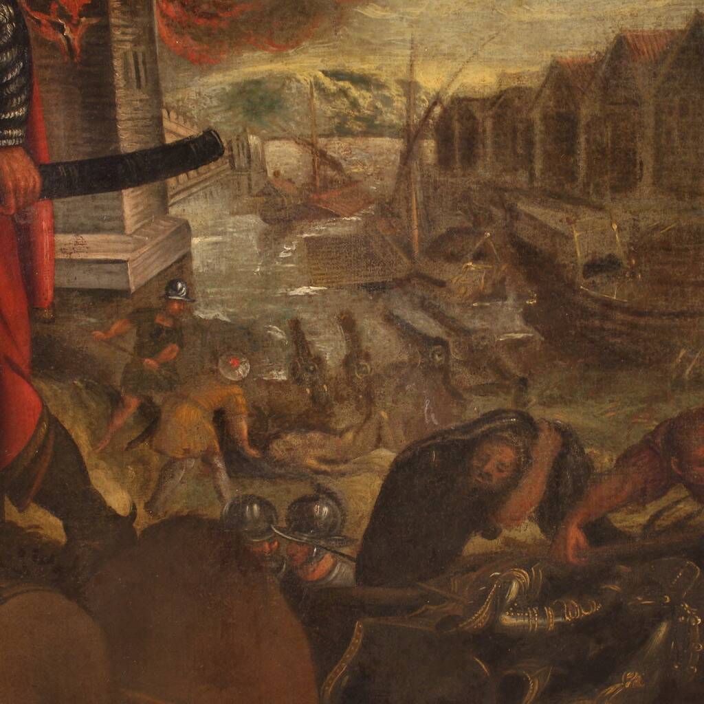 Great 17th century Italian painting, the sacking of the city
