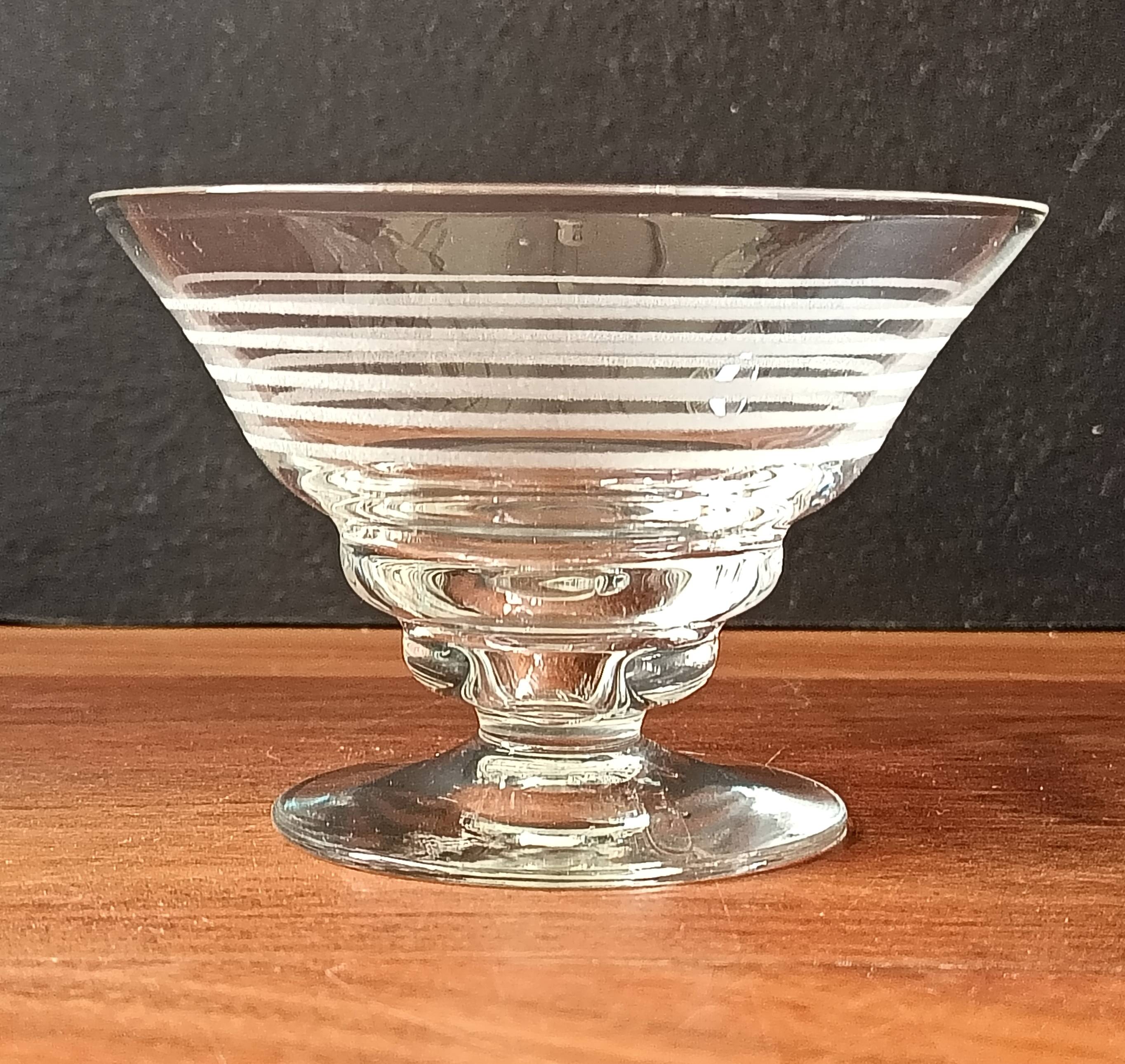 8 conical glasses with a vintage 1950s line pattern.