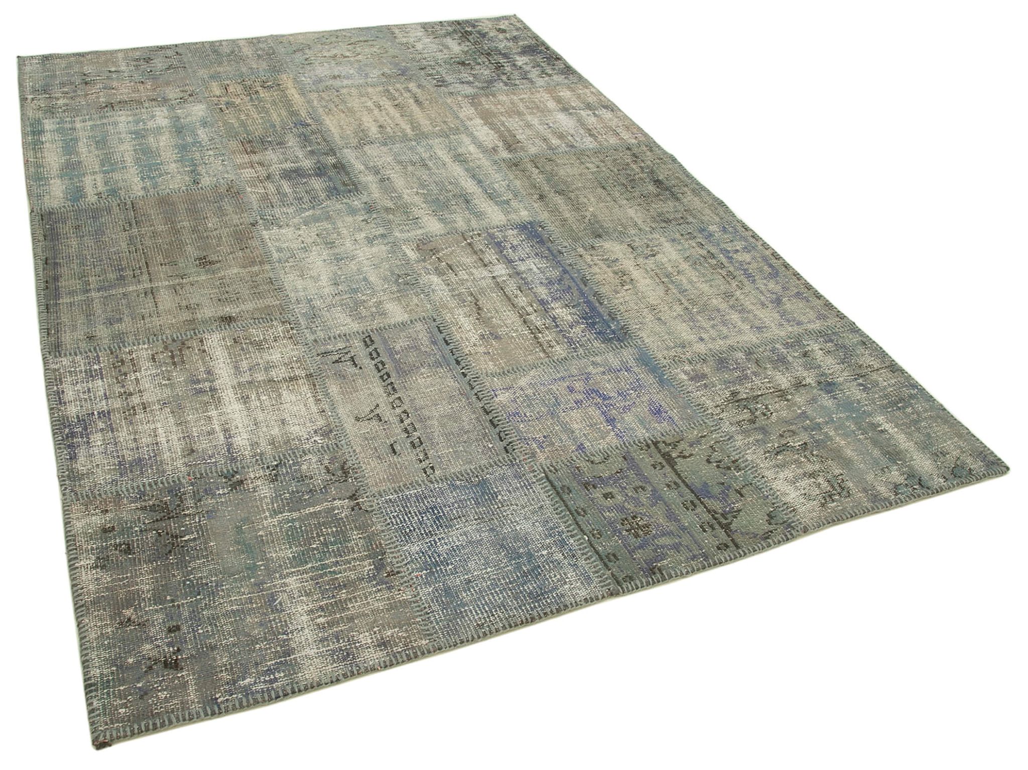 Hand-knotted oriental vintage 175 cm x 245 cm grey patchwork carpet