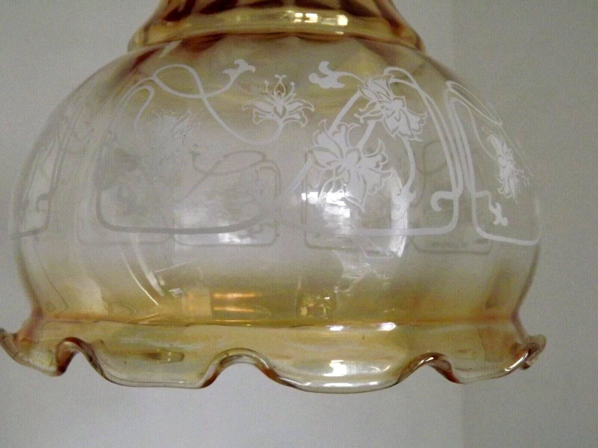 Vintage French signed Vianne amber glass ceiling light with floral decoration 4523