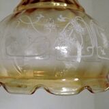 Vintage French signed Vianne amber glass ceiling light with floral decoration 4523