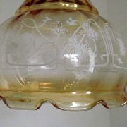 Vintage French signed Vianne amber glass ceiling light with floral decoration 4523