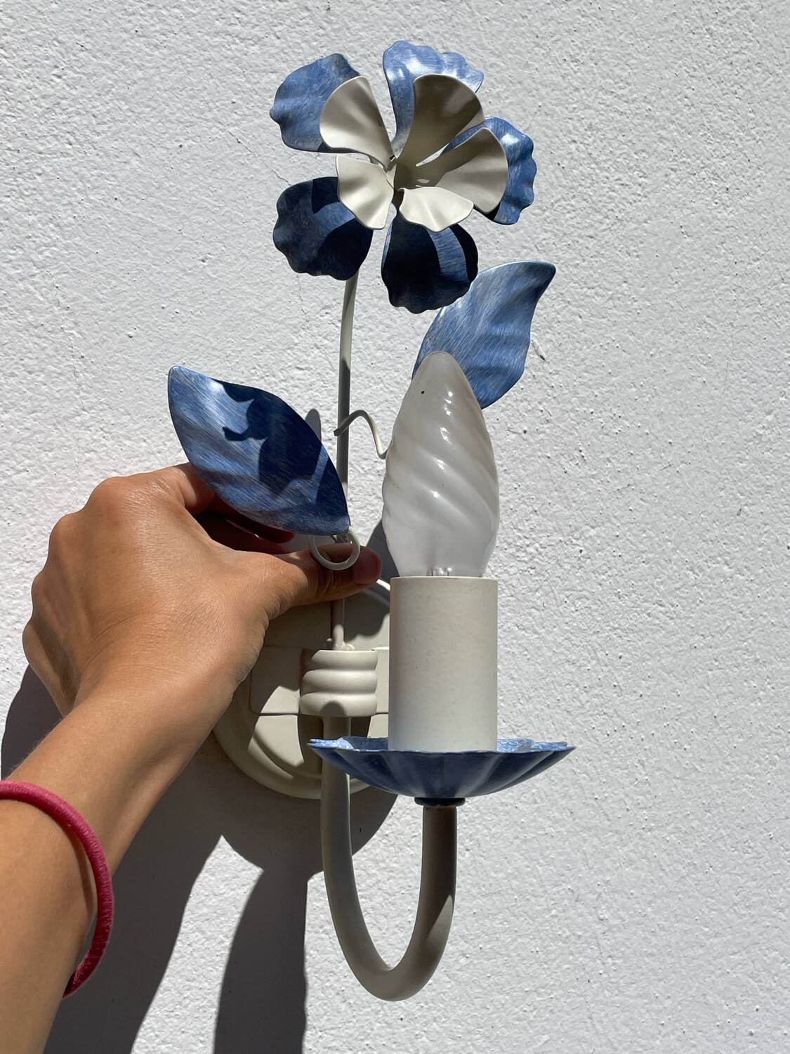 Pair of blue metal floral wall lights