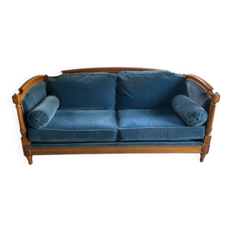 Jean Roche Bois and Vintage Velvet Sofa