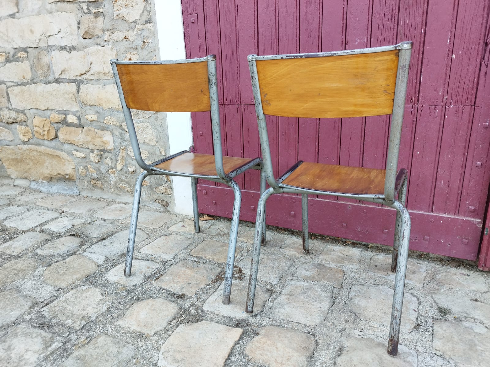 Paire de de chaises d'école années 60 style Mullca