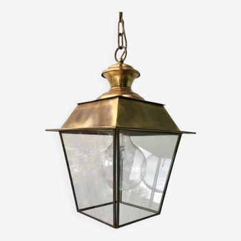 Glass and gold metal lantern pendant light