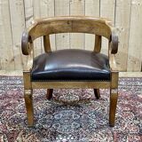 19th century French armchair in cherry wood and leather seat