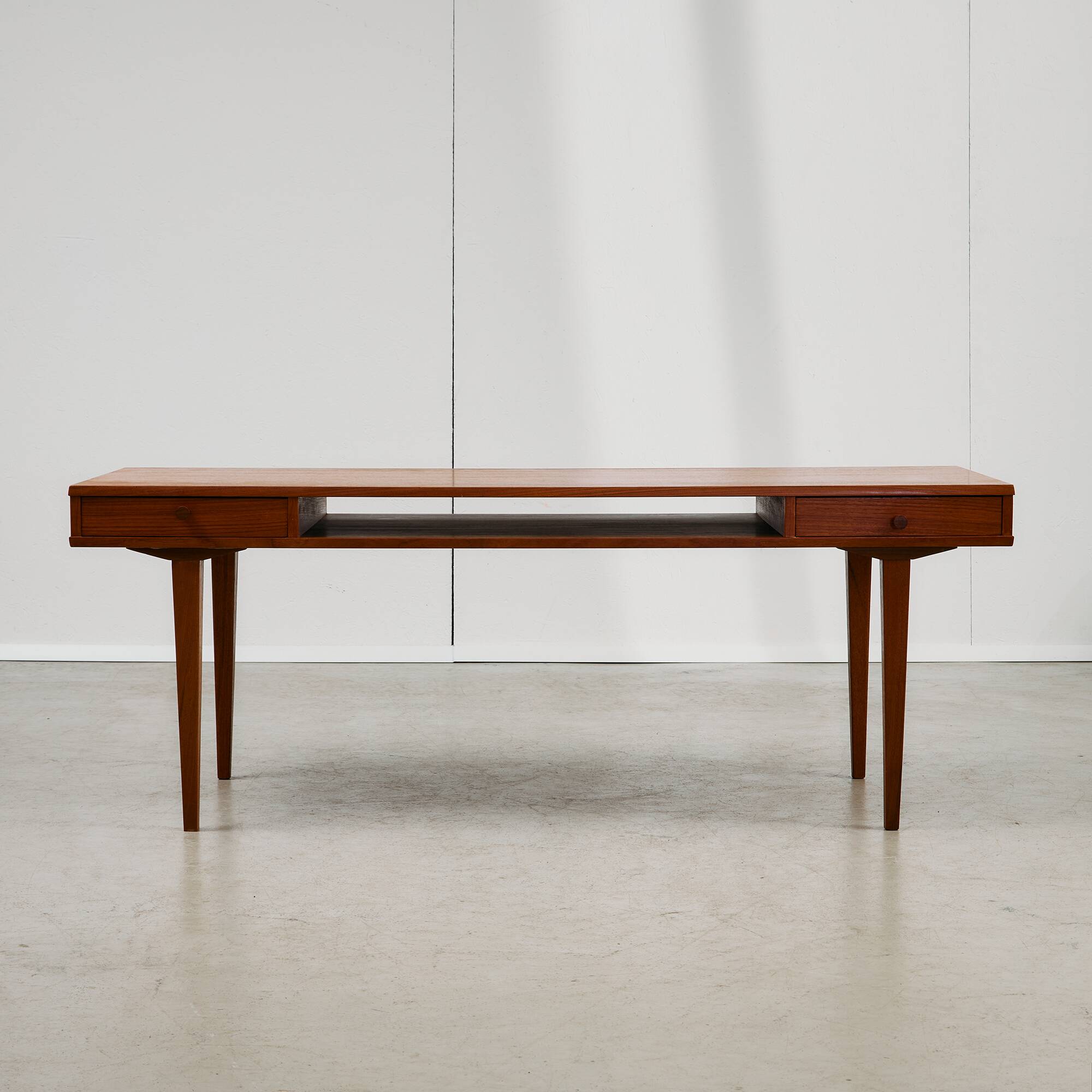 1950s Danish Teak Coffee Table with Drawers and Pull-Out Tray
