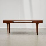 1950s Danish Teak Coffee Table with Drawers and Pull-Out Tray